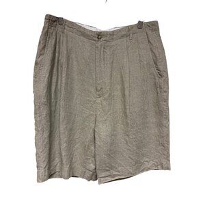 ReUnion Men's 100% Linen Pleated Front Chino Brown Shorts Size 36